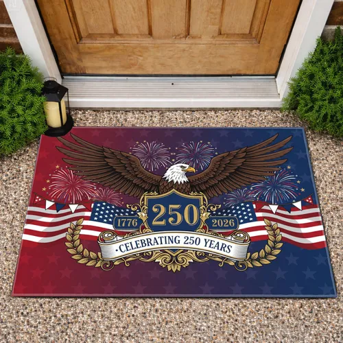 Bald Eagle American Flag 1776-2026 - Patriotic USA 250th Anniversary Independence Day Doormat