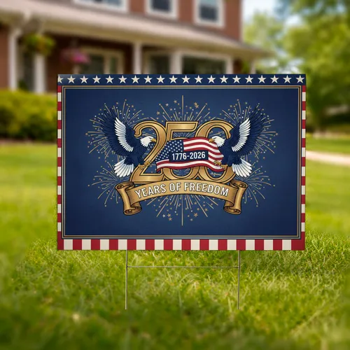 Bald Eagle American Flag 250th Anniversary - USA 1776-2026 Years of Freedom Patriotic Yard Sign