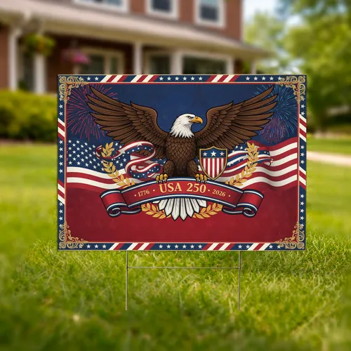 Bald Eagle American Flag Shield 1776-2026 - USA 250th Patriotic Celebration Yard Sign