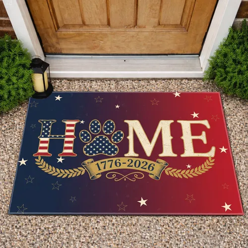 Home Paw Print Flag Stripes 1776-2026 - USA 250th Anniversary Patriotic Tribute Doormat