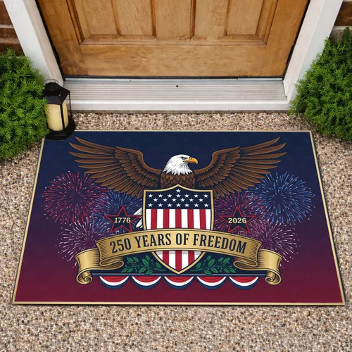 Bald Eagle American Flag - 250 Years of Freedom (1776-2026) Patriotic Display Doormat