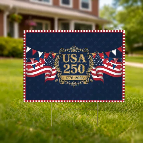 USA 250 Patriotic American Flag Bunting 1776-2026 - America's 250th Anniversary Yard Sign