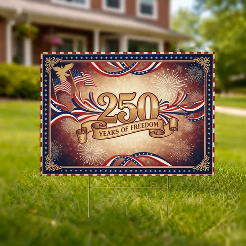250 Years of Freedom American Flag Eagle Patriotic Fireworks - USA 1776-2026 Anniversary Yard Sign