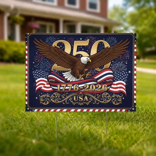 Bald Eagle American Flag 1776-2026 - USA 250th Anniversary Gift for Veterans Yard Sign