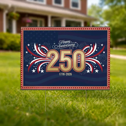 USA 250th Anniversary Patriotic 1776-2026 Stars Ribbons Independence Day Celebration Yard Sign
