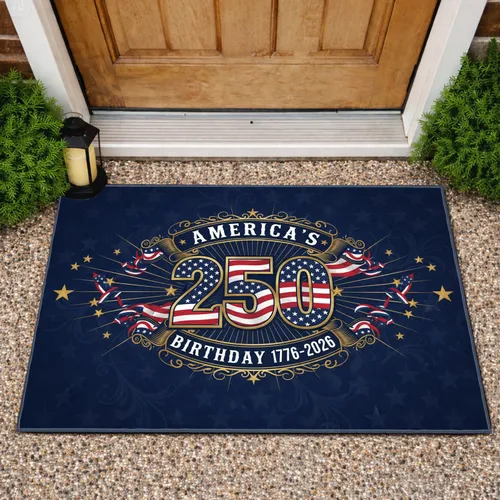 America's 250th Birthday Flag 1776-2026 - Patriotic Stars Stripes Celebration Emblem Doormat