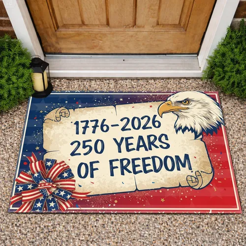 Bald Eagle 1776-2026 USA 250th Anniversary Freedom Patriotic Ribbons American Doormat