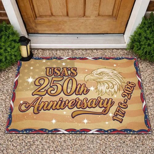 USA 250th Anniversary Bald Eagle 1776-2026 - American Flag Patriotic Celebration Doormat