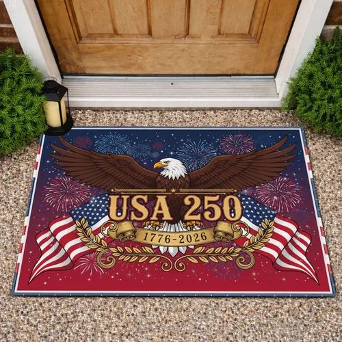 Bald Eagle American Flag Fireworks 1776-2026 - USA 250th Anniversary Celebration Doormat