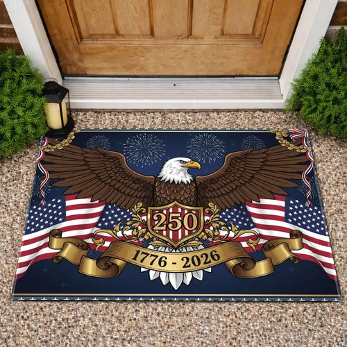 Bald Eagle American Flag 1776-2026 Shield 250 - USA 250th Anniversary Patriotic Doormat