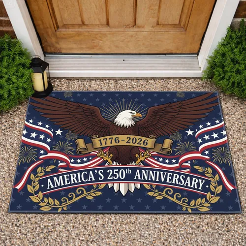 Bald Eagle American Flag Fireworks 1776-2026 - USA 250th Anniversary Independence Day Doormat