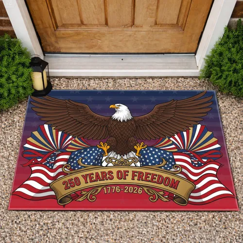 Bald Eagle American Flag 1776-2026 - USA 250 Years of Freedom Independence Day Doormat