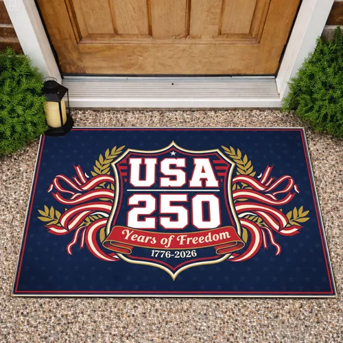 USA 250 Years of Freedom 1776-2026 Patriotic Shield - Anniversary Gift for Veterans Doormat