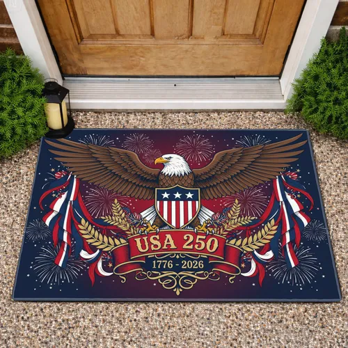Bald Eagle American Flag 1776-2026 - USA 250th Anniversary Patriotic Bunting for Veterans Doormat