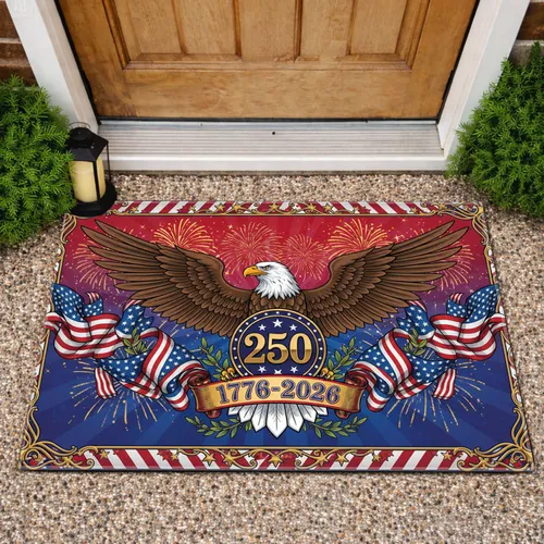 Bald Eagle American Flag Shield 1776-2026 - USA 250th Anniversary Gift for Veterans Doormat