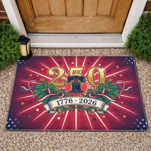 Antique Gold 250 Emblem Liberty Bell 1776-2026 - USA 250th Anniversary Patriotic Doormat