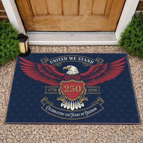 Bald Eagle American Flag 1776-2026 - USA 250th Anniversary United We Stand Design Doormat