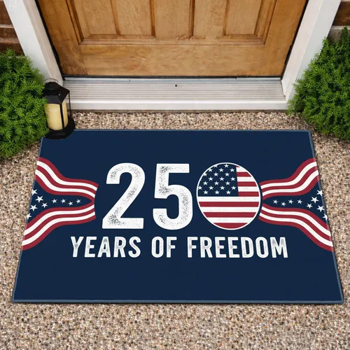 250 Years of Freedom Star Medallions Stripes - USA 250th Anniversary Patriotic Outdoor Decor Doormat