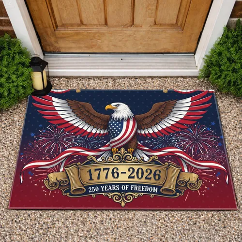 Bald Eagle American Flag 1776-2026 Fireworks Celebration - USA 250th Anniversary Doormat