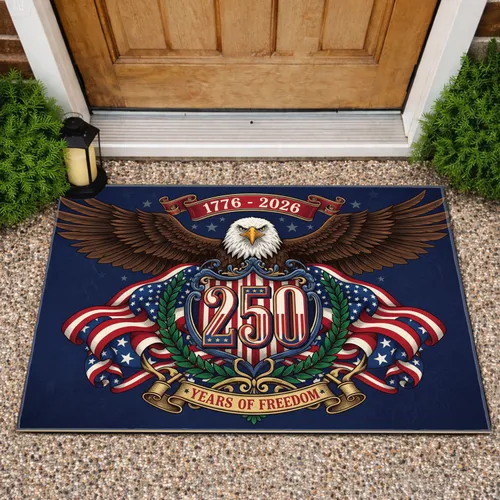 Bald Eagle American Flag Shield 1776-2026 - USA 250 Years of Freedom Patriotic Anniversary Doormat