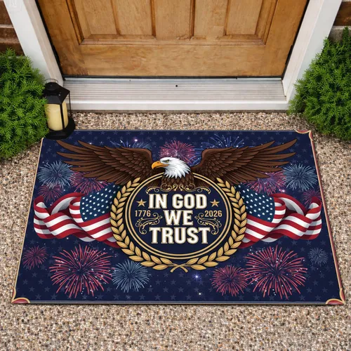 Bald Eagle American Flag 1776-2026 IN GOD WE TRUST - USA 250th Anniversary Gift for Veterans Doormat