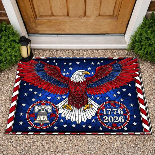 Bald Eagle Liberty Bell 1776-2026 - USA 250th Anniversary Stained Glass Mosaic Doormat