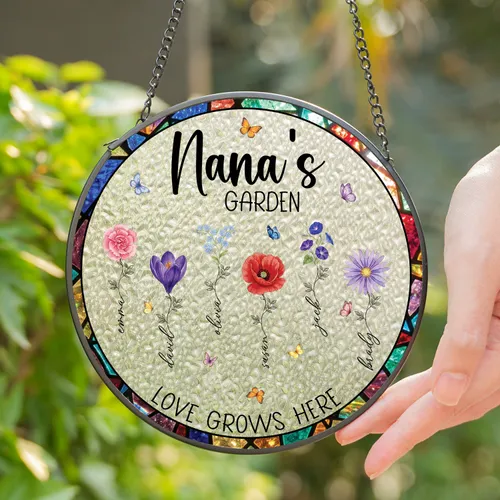 Nana's Garden Stained Glass Suncatcher, Mothers Day Gifts for Nana, Gigi, Nana Gifts, Grandma Gifts From Grandkids, Grandson, Granddaughter