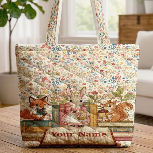 Botanical Wildflowers Vintage Books Floral Motifs Name Display - Reader Gift Everyday Tote Quilted Tote Bag