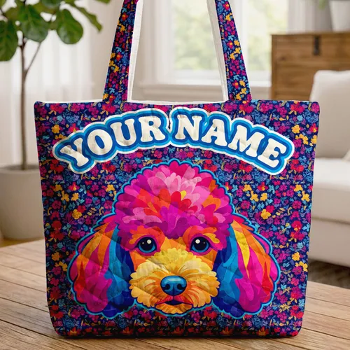 Poodle Head Wildflower Garden - Poodle Lover Everyday Pet Parent Gift Quilted Tote Bag
