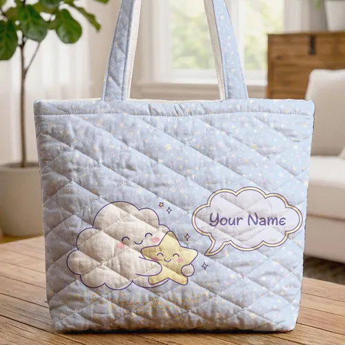 Cloud Star Hug Personalized Speech Bubble - Celestial Lover Gift Quilted Tote Bag