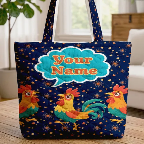 Three Roosters Glow Stars - Farm Animal Gift for Rooster Lover Quilted Tote Bag