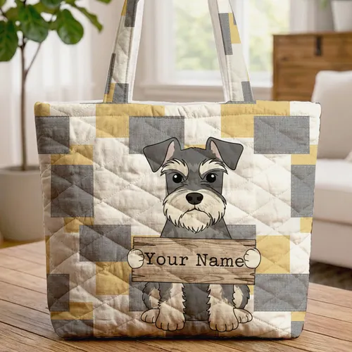 Personalized Schnauzer Dog Rustic Sign - Farmhouse Decor Gift for Pet Parent Quilted Tote Bag