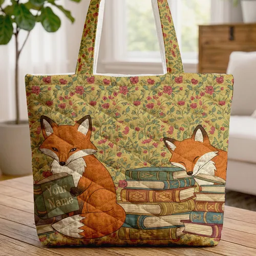 Red Fox Readers Vintage Books Wildflowers - Storybook Lover Gift Quilted Tote Bag