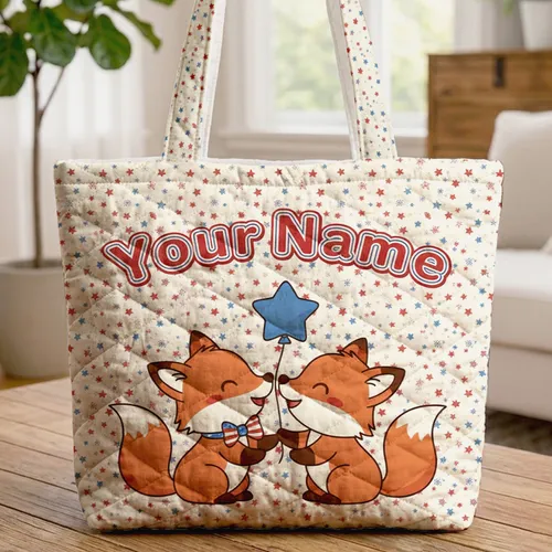Red White Blue Fox Kits Patriotic Stars - Independence Day Gift for Fox Lover Quilted Tote Bag