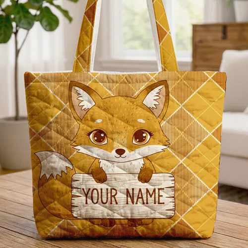 Little Fox Wooden 'Your Name' Sign - Fox Lover Everyday Carry Quilted Tote Bag