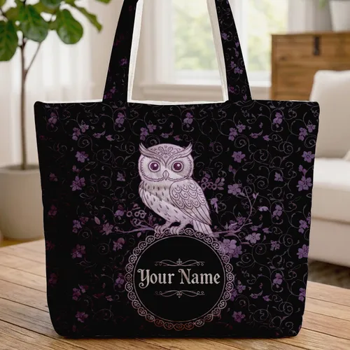 Gothic Owl Blossom Vine - Wildlife Lover Gift Quilted Tote Bag
