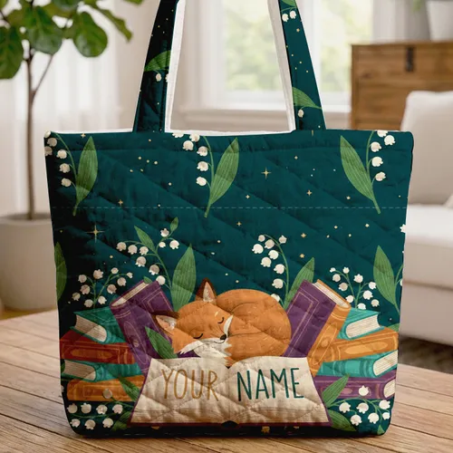 Personalized Fox Books Lily of the Valley - Reading Gift for Book Lover Quilted Tote Bag