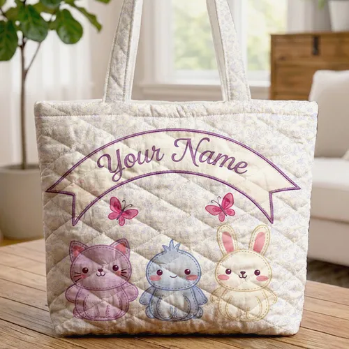 Fuchsia Butterfly Floral Vines Everyday Carry Gift Her Quilted Tote Bag