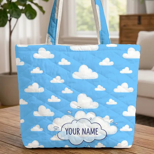 Your Name Cloud Speech Bubble Sky - Kids Everyday Bag Quilted Tote Bag