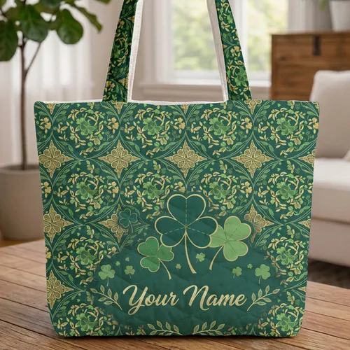 Shamrock Celtic Knotwork Leaf Garland - Everyday Tote Quilted Tote Bag