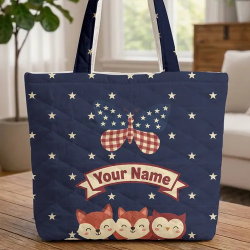 Patriotic Butterfly American Flag Independence Day Celebration Gift Quilted Tote Bag