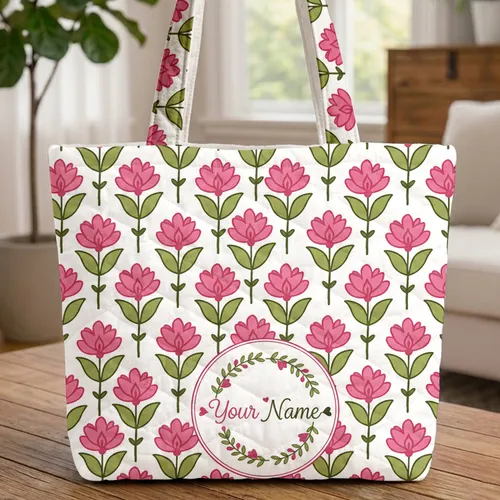 Botanical Floral Medallion Wreath - Everyday Accessory for Her Quilted Tote Bag