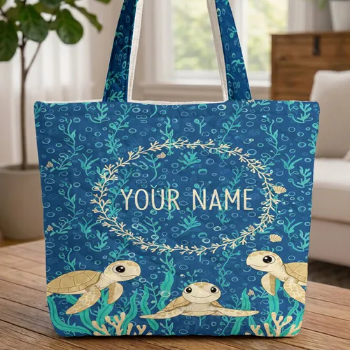 Baby Sea Turtles Underwater Ocean Bubbles Coral Wreath - Ocean Life Gift for Sea Turtle Lover Quilted Tote Bag