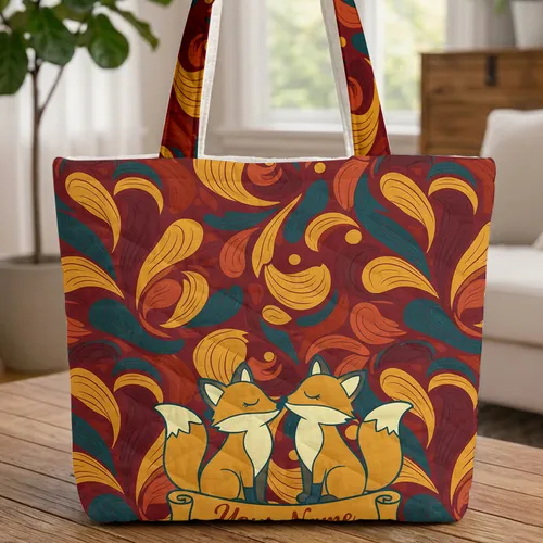 Two Foxes Nuzzling Flowing Swirling Shapes - Wildlife Lover Nature Gift Everyday Tote Quilted Tote Bag