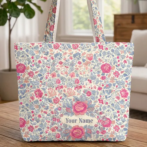 Floral Wreath Rose Carnation Bouquet Sprig Berry - Thoughtful Gift Quilted Tote Bag