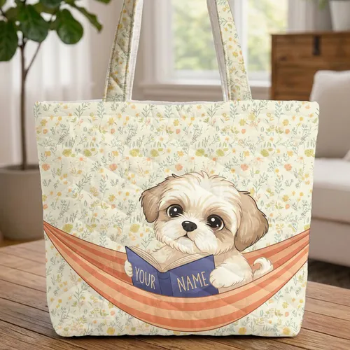 Shih Tzu Puppy Storybook Hammock - Personalized Dog Lover Gift Quilted Tote Bag