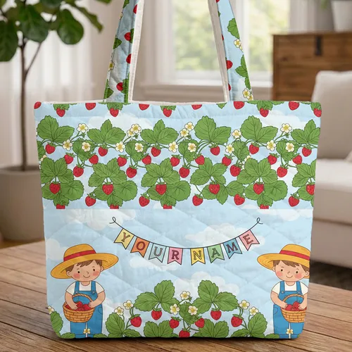 Bohemian Strawberry Farm Quilted Tote Bag Suitable for Travel, Beach, Camping & Gym - Multicolor Quilted Luggage Bag with Strawberry, Hand Washable for Vacation Adventures, Carryall for &