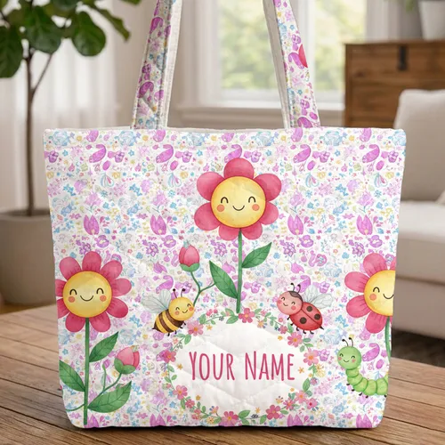 Floral Wreath Flowers Stems Buds - Everyday Carry Gift Quilted Tote Bag
