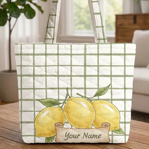 Irregular Grid Lemons Wabi-Sabi Rustic Home Decor Gift Quilted Tote Bag