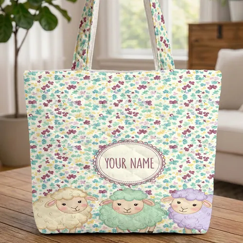 Three Fluffy Sheep Wildflower Clover - Everyday Tote Gift for Kids Quilted Tote Bag